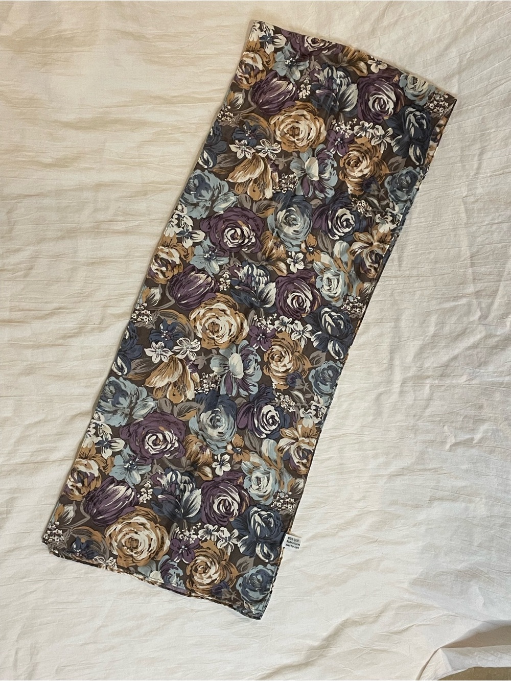 Vintage 100% Silk Floral Oblong Scarf Blue Purple Taupe 11” x 52” - Picture 2 of 7